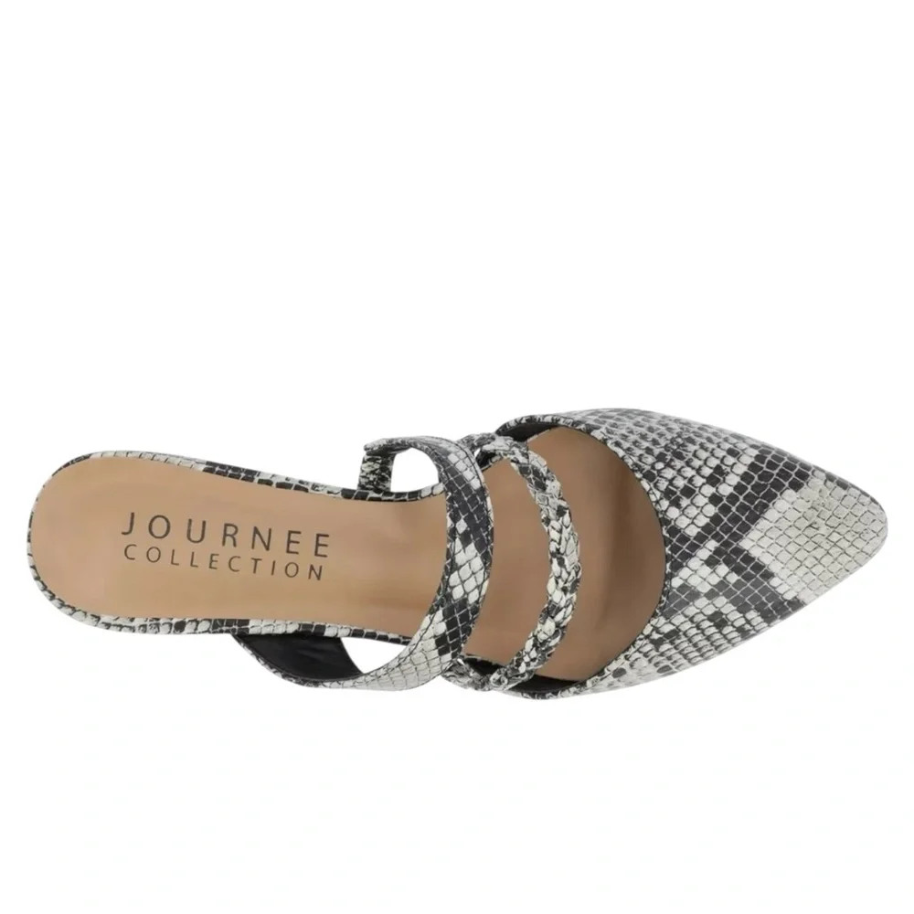 Journee Collection Olivea Pointed Toe Mule Flats Snakeskin Faux Leather 11 NEW